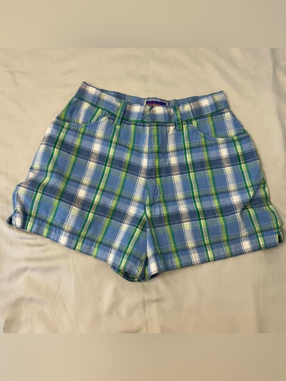 Vintage Y2K Twee Blue + Green Plaid Shorts by NorthCrest